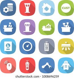 flat vector icon set - virtual mining vector, airport tower, smart house, customs, control, baggage checking, inspector, passport, barometer, remote, air conditioning, wireless mouse, robot hand