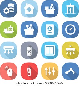 flat vector icon set - virtual mining vector, smart house, customs control, detector, baggage checking, inspector, passport, barometer, air conditioning, remote, power switch, wireless mouse, setup