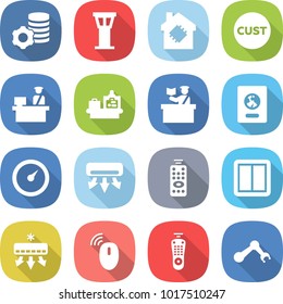 flat vector icon set - virtual mining vector, airport tower, smart house, customs, control, baggage checking, inspector, passport, barometer, air conditioning, remote, power switch, wireless mouse