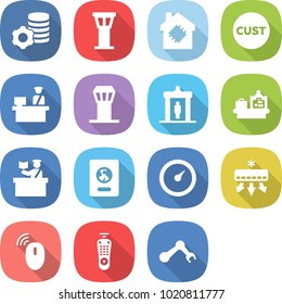 flat vector icon set - virtual mining vector, airport tower, smart house, customs, control, detector, baggage checking, inspector, passport, barometer, air conditioning, wireless mouse, remote