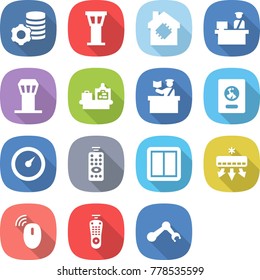 flat vector icon set - virtual mining vector, airport tower, smart house, customs control, baggage checking, inspector, passport, barometer, remote, power switch, air conditioning, wireless mouse