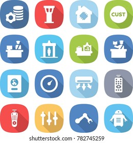 flat vector icon set - virtual mining vector, airport tower, smart house, customs, control, detector, baggage checking, inspector, passport, barometer, air conditioning, remote, setup, robot hand