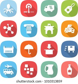 flat vector icon set - virus vector, laser, delivery, medical label, column, arch, modern architecture, gothic, dry cargo, package, fast deliver, transfer, blocks, jug, ketchup