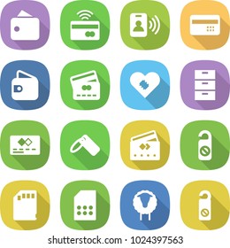 flat vector icon set - wallet vector, tap to pay, pass card, credit, pacemaker, archive, label, do not distrub, sd, sim, sheep