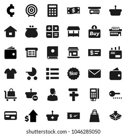 Flat vector icon set - wallet vector, dollar growth, target, cent sign, office, credit card, cash, new, shopping bag, market, mall, support, buy, reader, receipt, basket, home, calculator, trolley