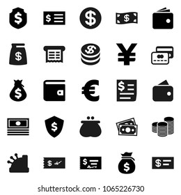 Flat vector icon set - wallet vector, cash, money bag, coin stack, check, receipt, dollar shield, euro sign, yen, credit card, cashbox