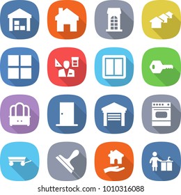 Flat Vector Icon Set - Warehouse Vector, Home, Building, Houses, Window, Architector, Power Switch, Key, Dresser, Door, Garage, Oven, Trailer, Scraper, Housing, Kitchen Cleaning