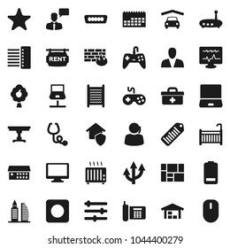 Flat vector icon set - washboard vector, phone, support, calendar, consolidated cargo, barcode, gamepad, speaking man, monitor, notebook pc, favorites, battery, rec button, hdmi, doctor bag, network