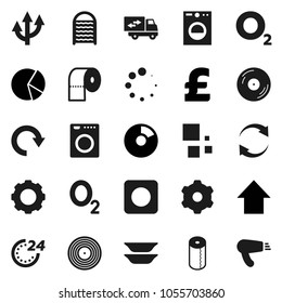 Flat vector icon set - washboard vector, toilet paper, plates, pie graph, arrow up, pound, oxygen, disk, rec button, gear, refresh, redo, loading, route, relocation truck, 24 hour, washer