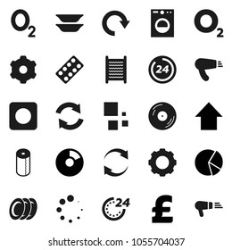 Flat vector icon set - washboard vector, toilet paper, plates, pie graph, arrow up, pound, oxygen, disk, rec button, pills blister, gear, refresh, redo, loading, 24 hour, washer, hair dryer