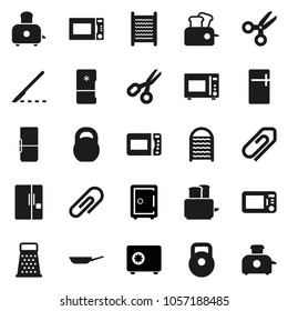 Flat vector icon set - washboard vector, pan, grater, toaster, microwave oven, scissors, safe, weight, scalpel, attachment, fridge
