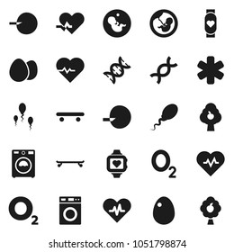 Flat vector icon set - washer vector, egg, heart pulse, skateboard, monitor, oxygen, ambulance star, dna, pregnancy, insemination, sperm, fruit tree