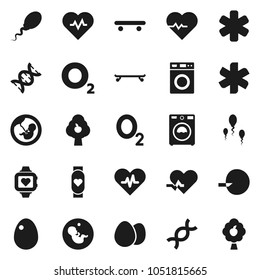 Flat vector icon set - washer vector, egg, heart pulse, skateboard, monitor, oxygen, ambulance star, dna, pregnancy, insemination, sperm, fruit tree