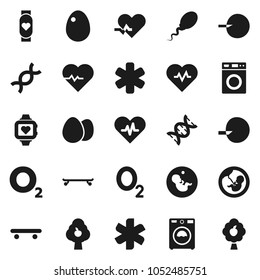 Flat vector icon set - washer vector, egg, heart pulse, skateboard, monitor, oxygen, ambulance star, dna, pregnancy, insemination, sperm, fruit tree