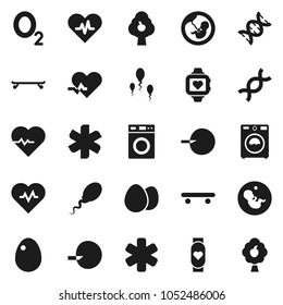 Flat vector icon set - washer vector, egg, heart pulse, skateboard, monitor, oxygen, ambulance star, dna, pregnancy, insemination, sperm, fruit tree