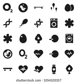 Flat vector icon set - washer vector, egg, heart pulse, skateboard, monitor, oxygen, ambulance star, dna, pregnancy, insemination, sperm, fruit tree