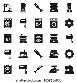 Flat vector icon set - washer vector, mixer, double boiler, blender, gear, construction crane, dishwasher, coffee maker, meat grinder, sewing machine