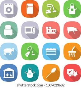 flat vector icon set - washing machine vector, fridge, vacuum cleaner, apron, toaster, microwave oven, food processor, pig, sheep, sponge, utility room, duster, home call cleaning