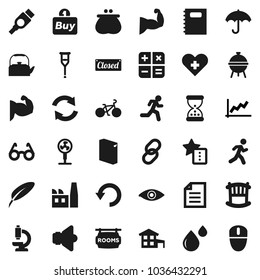 Flat vector icon set - washing powder vector, kettle, bbq, copybook, pen, glasses, document, graph, bike, muscule hand, run, umbrella, speaker, link, hdmi, heart cross, eye, crutches, sand clock