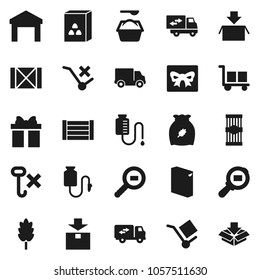 Flat vector icon set - washing powder vector, cereal, pasta, delivery, wood box, cargo, no trolley, hook, warehouse, package, search, drop counter, relocation truck, gift