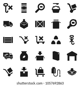 Flat vector icon set - washing powder vector, cereal, pasta, delivery, wood box, cargo, no trolley, hook, warehouse, package, search, drop counter, relocation truck