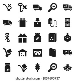 Flat vector icon set - washing powder vector, cereal, pasta, delivery, cargo, no trolley, hook, warehouse, package, search, pills bottle, drop counter, relocation truck, gift