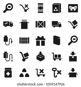 Flat vector icon set - washing powder vector, cereal, pasta, delivery, wood box, cargo, no trolley, hook, package, search, pills bottle, drop counter, relocation truck, gift