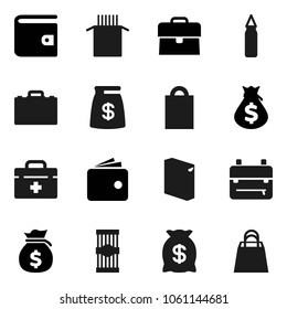 Flat vector icon set - washing powder vector, pasta, case, backpack, wallet, money bag, punching, doctor, shopping