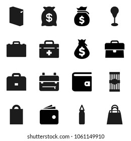 Flat vector icon set - washing powder vector, pasta, case, backpack, wallet, money bag, punching, doctor, shopping