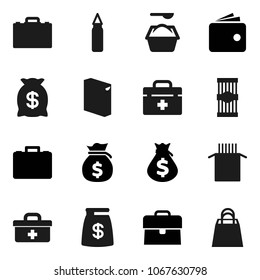 Flat vector icon set - washing powder vector, pasta, case, wallet, money bag, punching, doctor, shopping