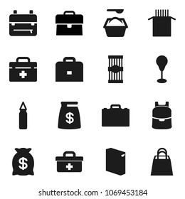 Flat vector icon set - washing powder vector, pasta, case, backpack, punching bag, doctor, money, shopping