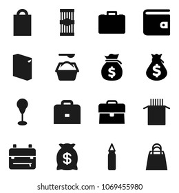 Flat vector icon set - washing powder vector, pasta, case, backpack, wallet, money bag, punching, shopping