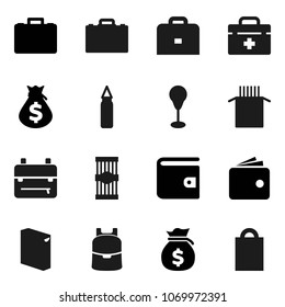 Flat vector icon set - washing powder vector, pasta, case, backpack, wallet, money bag, punching, doctor, shopping