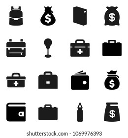 Flat vector icon set - washing powder vector, case, backpack, wallet, money bag, punching, doctor