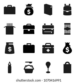 Flat vector icon set - washing powder vector, pasta, case, backpack, money bag, punching, doctor, shopping