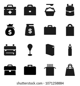 Flat vector icon set - washing powder vector, pasta, case, backpack, money bag, punching, doctor, shopping
