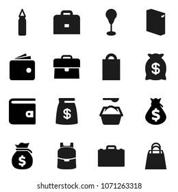 Flat vector icon set - washing powder vector, case, backpack, wallet, money bag, punching, shopping