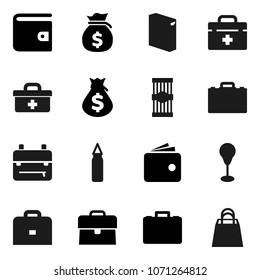 Flat vector icon set - washing powder vector, pasta, case, backpack, wallet, money bag, punching, doctor, shopping