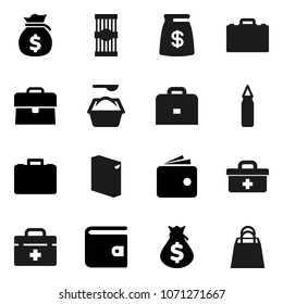 Flat vector icon set - washing powder vector, pasta, case, wallet, money bag, punching, doctor, shopping