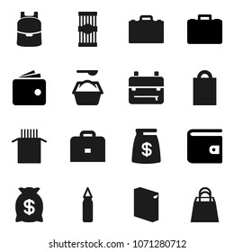 Flat vector icon set - washing powder vector, pasta, case, backpack, wallet, punching bag, money, shopping