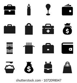Flat vector icon set - washing powder vector, pasta, case, backpack, wallet, money bag, punching, doctor, shopping