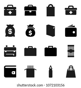 Flat vector icon set - washing powder vector, pasta, case, backpack, wallet, money bag, punching, doctor, shopping