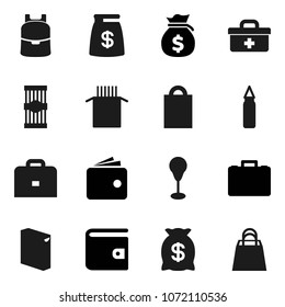 Flat vector icon set - washing powder vector, pasta, case, backpack, wallet, money bag, punching, doctor, shopping