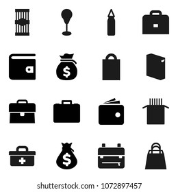 Flat vector icon set - washing powder vector, pasta, case, backpack, wallet, money bag, punching, doctor, shopping