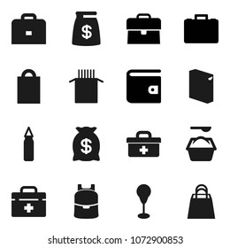 Flat vector icon set - washing powder vector, pasta, case, backpack, wallet, punching bag, doctor, money, shopping