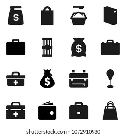 Flat vector icon set - washing powder vector, pasta, case, backpack, wallet, money bag, punching, doctor, shopping