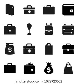 Flat vector icon set - washing powder vector, case, backpack, wallet, money bag, punching, doctor, shopping