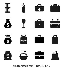 Flat vector icon set - washing powder vector, pasta, case, backpack, money bag, punching, doctor, shopping