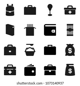 Flat vector icon set - washing powder vector, pasta, case, backpack, wallet, punching bag, doctor, money