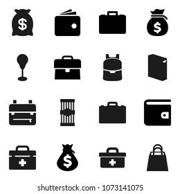 Flat vector icon set - washing powder vector, pasta, case, backpack, wallet, money bag, punching, doctor, shopping